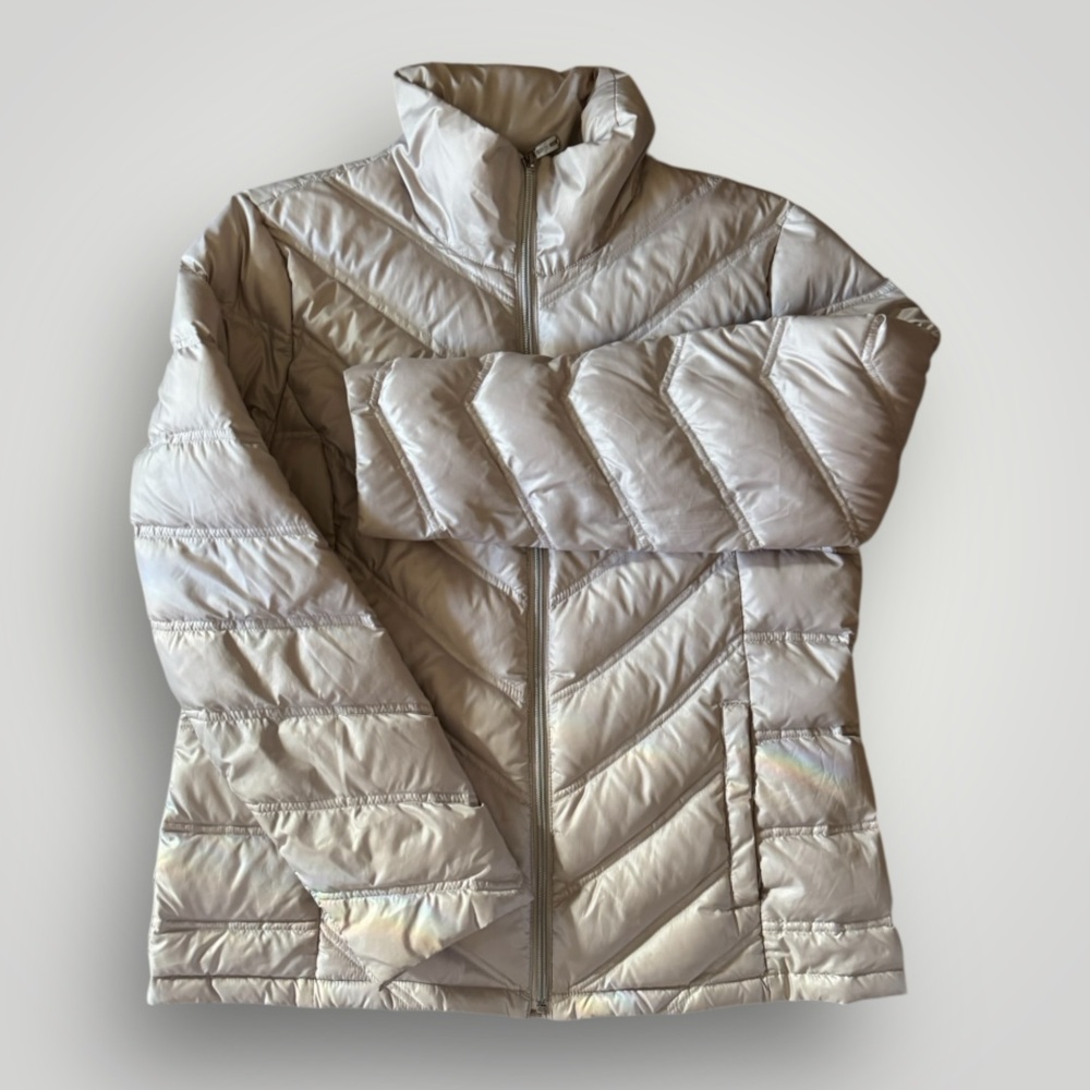 Kenneth Cole Reaction Lightweight Cream Down Quilted Puffer Jacket Womens Size L